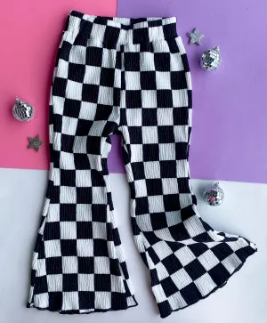 pleated checker bell bottoms - black
