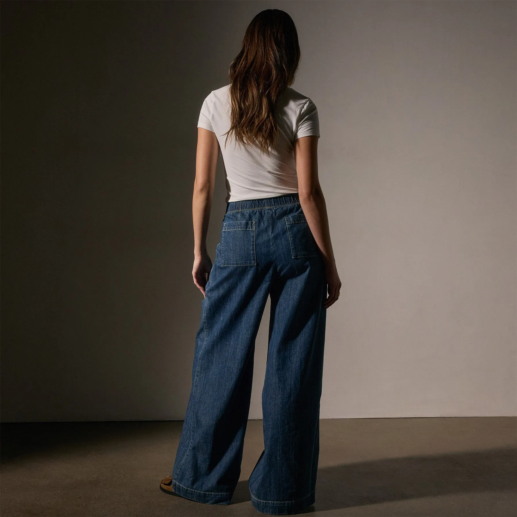 Pleated Denim Pant - Medium Wash