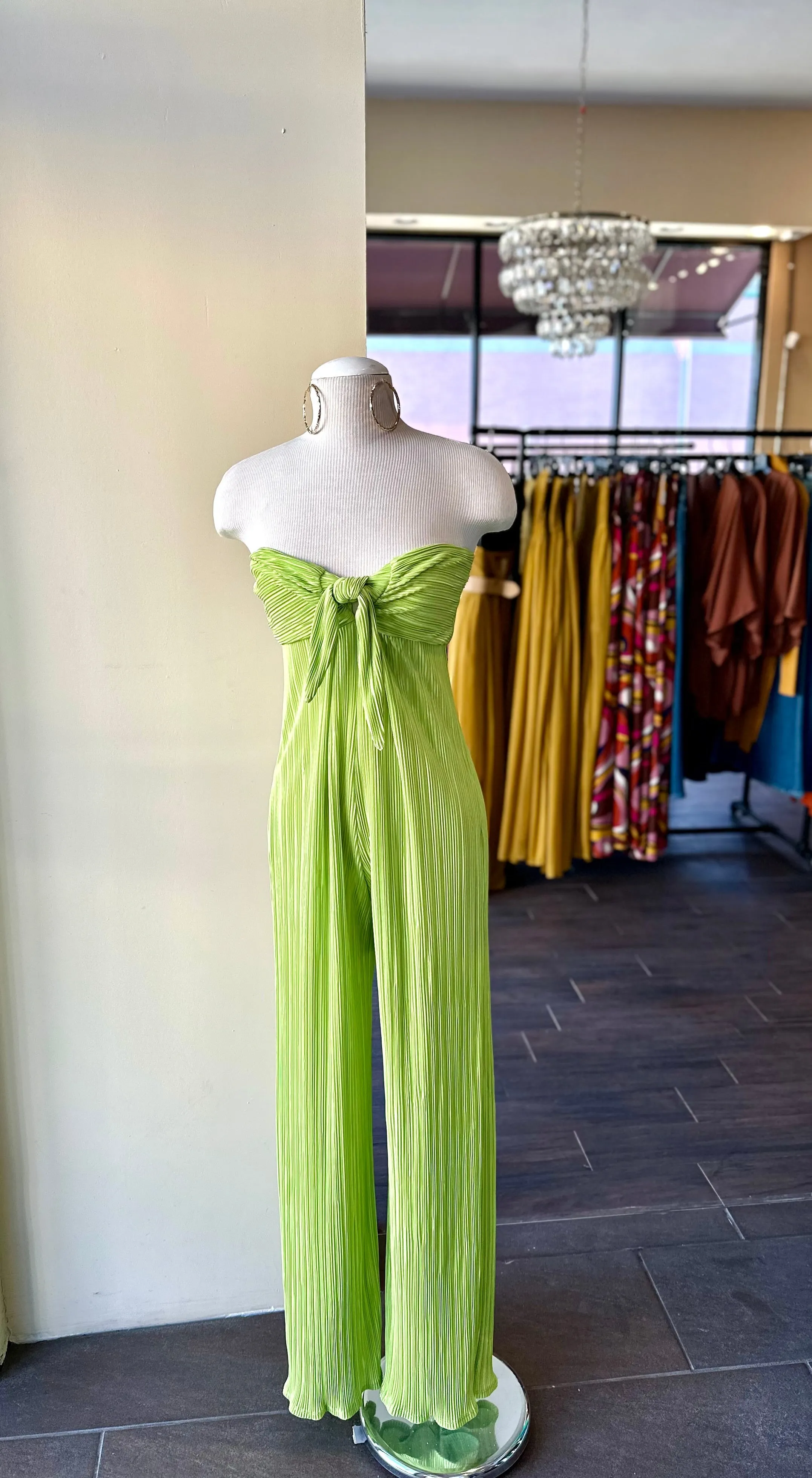 Pleated Front Tie Tube Jumpsuit