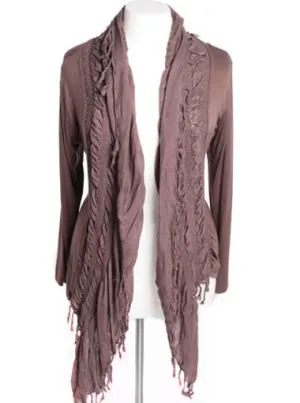 Plus Size Designer Open Draped Taupe Cardigan