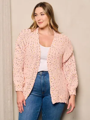 PLUS SIZE LONG SLEEVE OPEN FRONT MULTI DOTS CARDIGAN