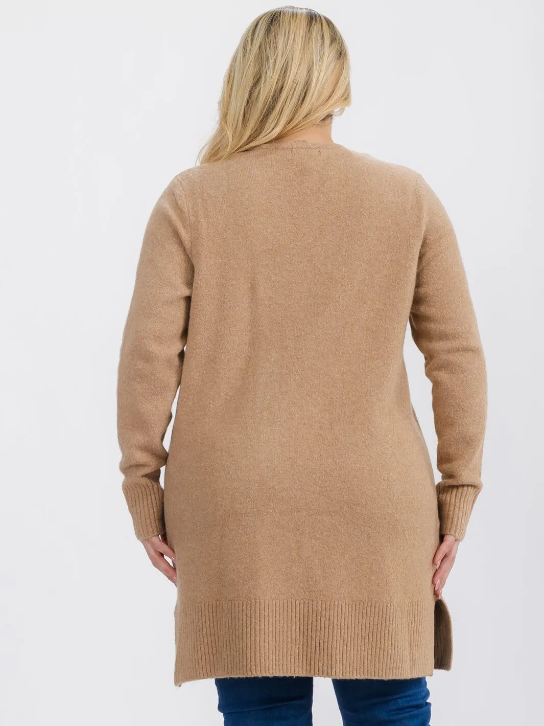 PLUS SIZE LONG SLEEVE OPEN FRONT POCKETS CARDIGAN