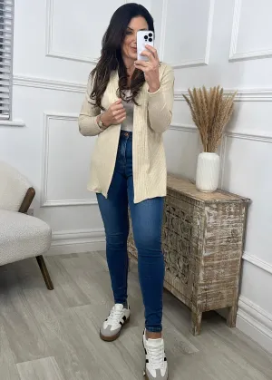 Portia Beige Open Front Cardigan