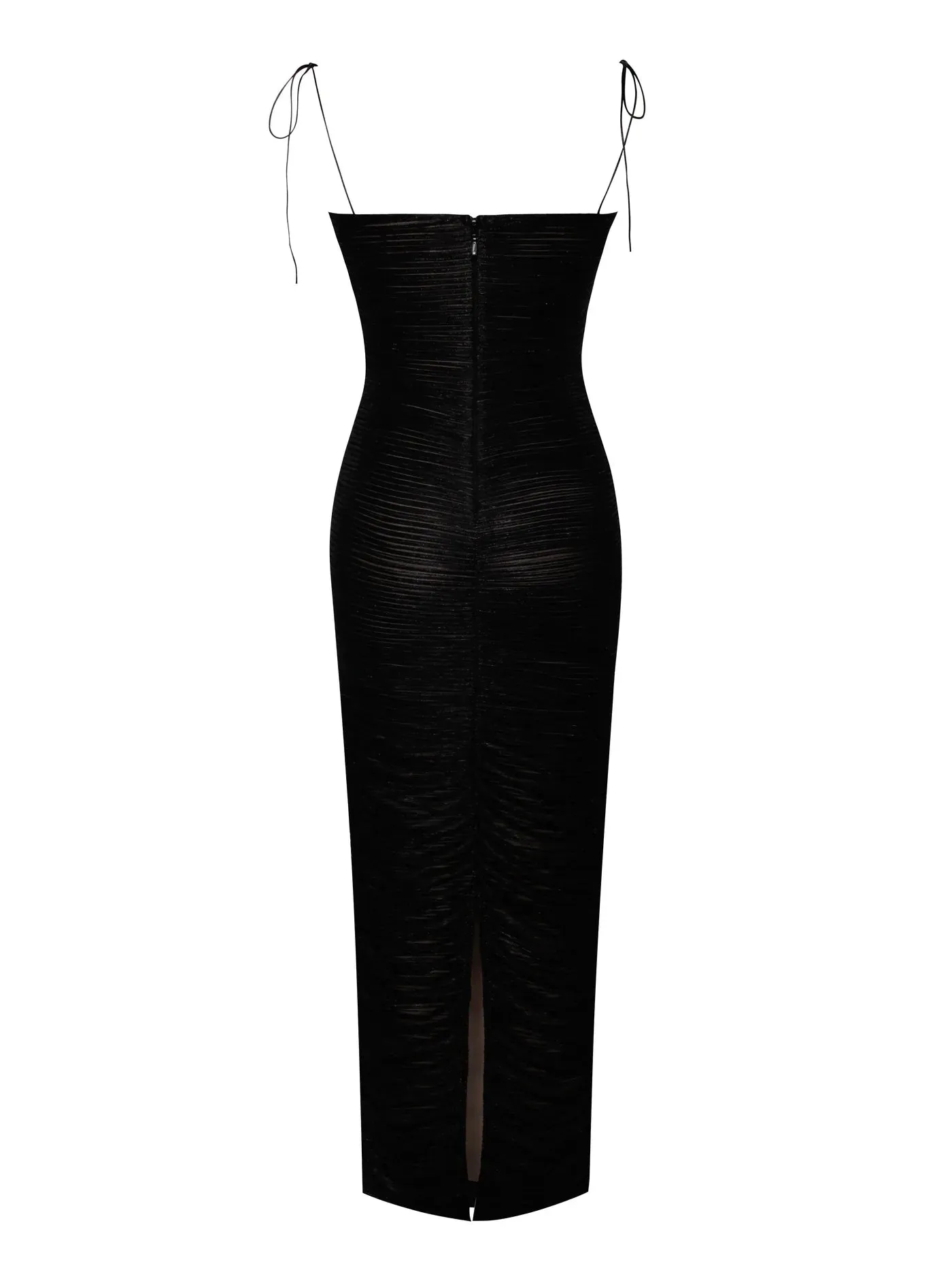 PRE-ORDER Aubrey Ruched Shimmer Chiffon Gown X Black