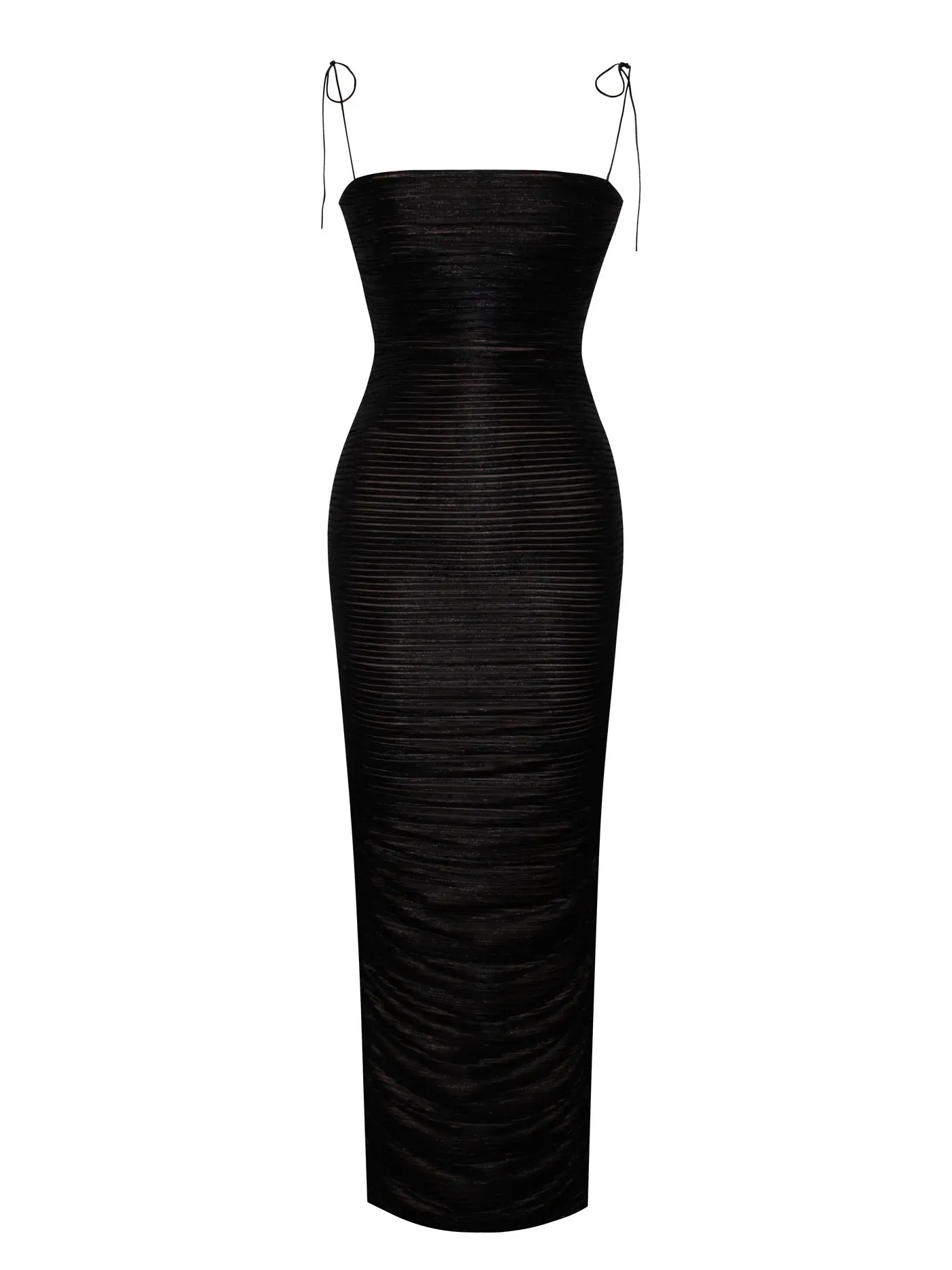 PRE-ORDER Aubrey Ruched Shimmer Chiffon Gown X Black
