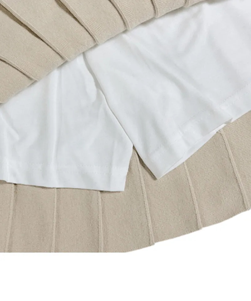 Q.C PLAY: Cute Pleated Knit Banding Skirt - Beige