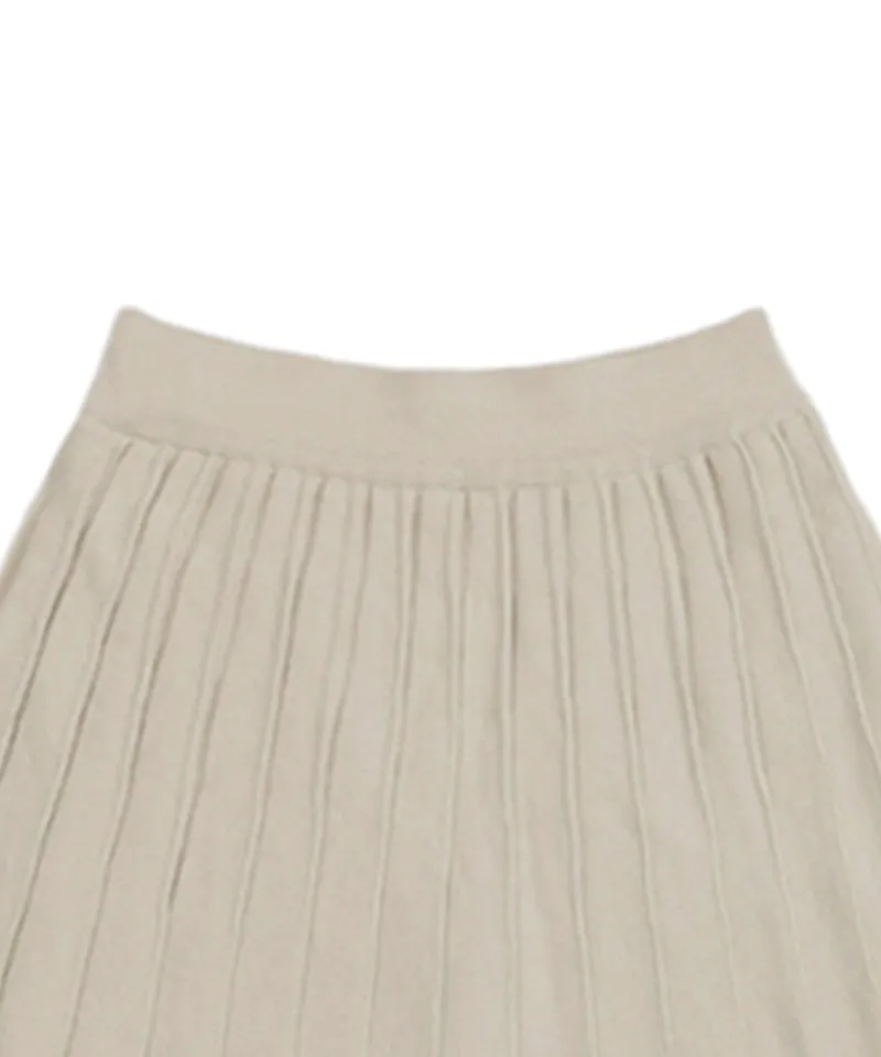 Q.C PLAY: Cute Pleated Knit Banding Skirt - Beige