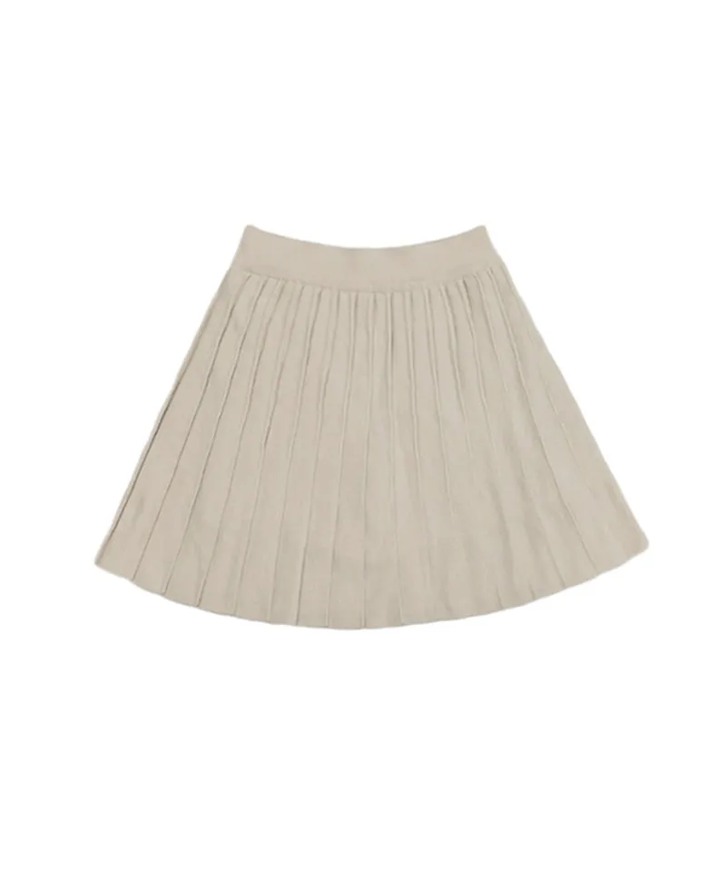 Q.C PLAY: Cute Pleated Knit Banding Skirt - Beige