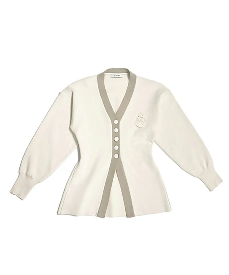 Q.C PLAY: V-Neck Button Patch Half Cardigan - 2 Colors