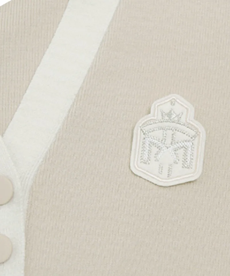 Q.C PLAY: V-Neck Button Patch Half Cardigan - 2 Colors
