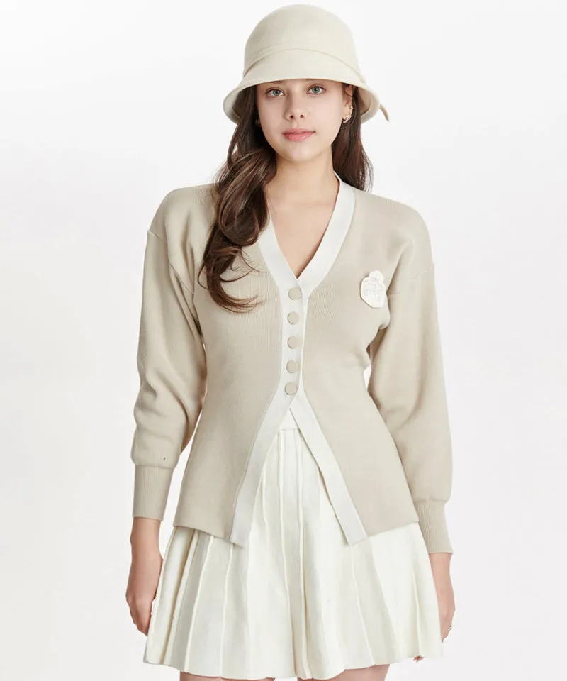 Q.C PLAY: V-Neck Button Patch Half Cardigan - 2 Colors