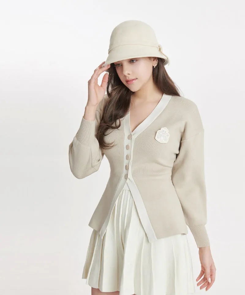 Q.C PLAY: V-Neck Button Patch Half Cardigan - 2 Colors