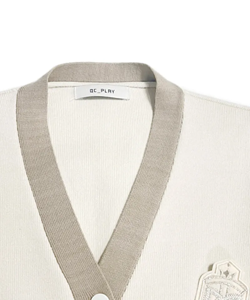 Q.C PLAY: V-Neck Button Patch Half Cardigan - 2 Colors