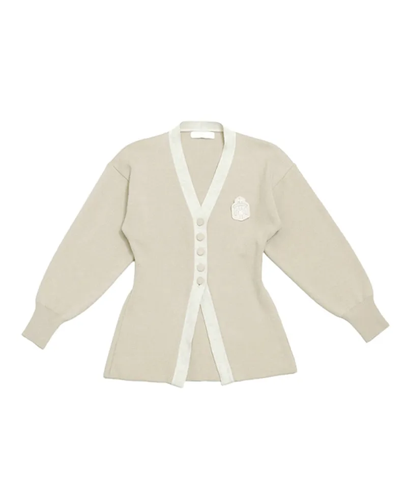 Q.C PLAY: V-Neck Button Patch Half Cardigan - 2 Colors