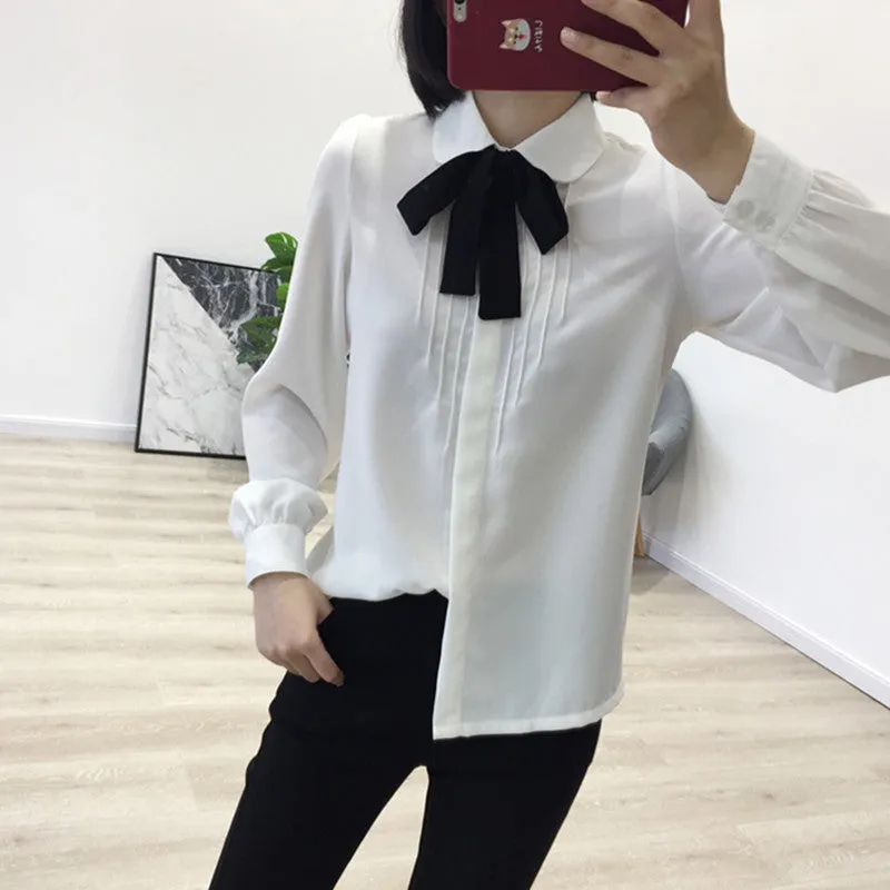 "WHITE SWEET BOW CHIFFON" SHIRT D072002