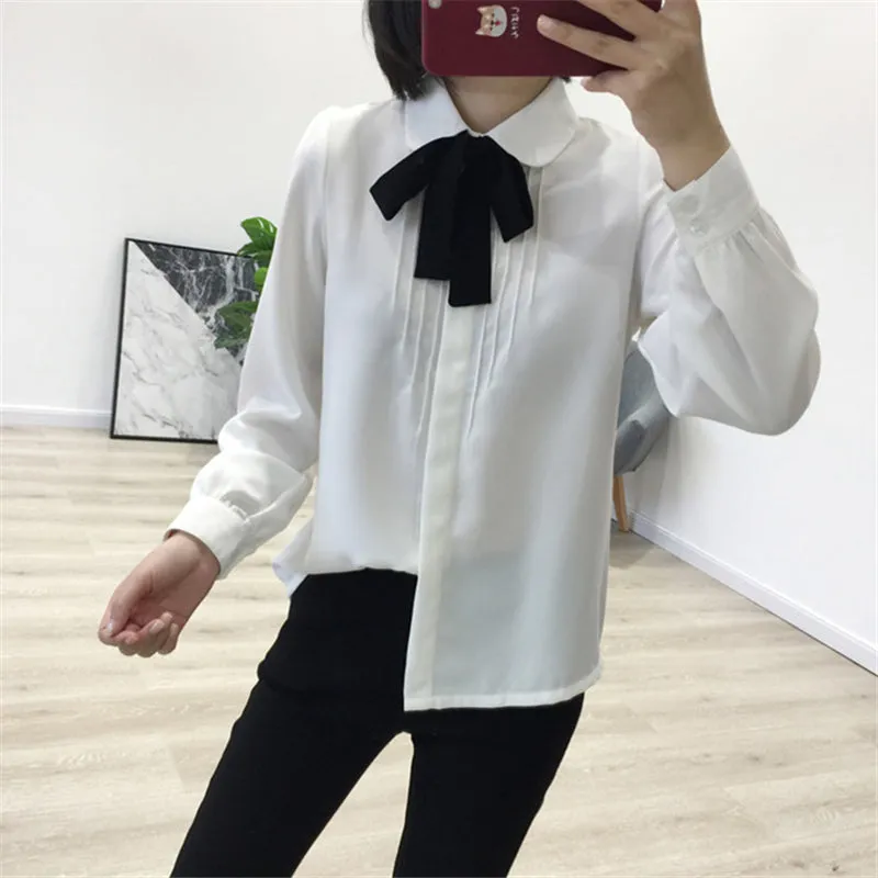 "WHITE SWEET BOW CHIFFON" SHIRT D072002