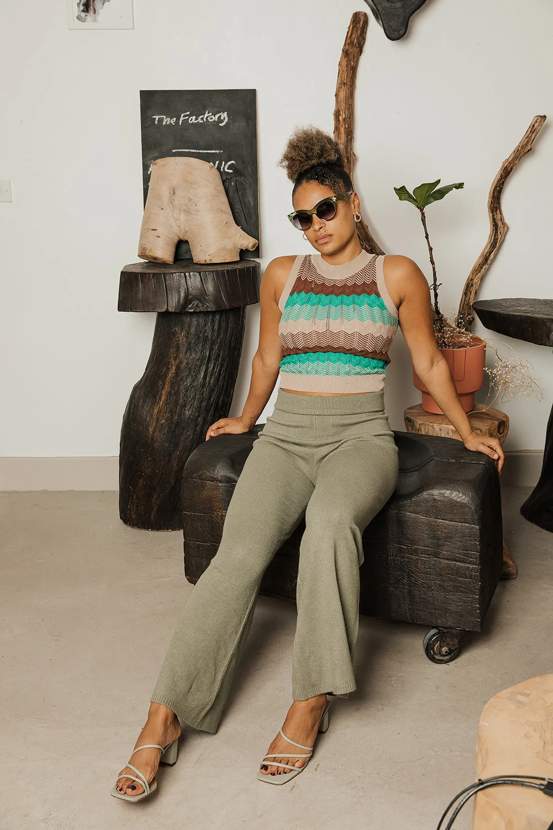 Relaxed Wide Leg Knit Trousers