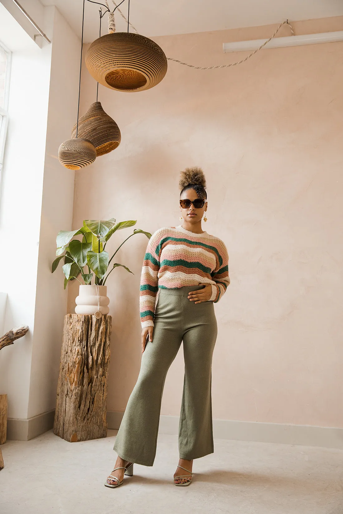 Relaxed Wide Leg Knit Trousers