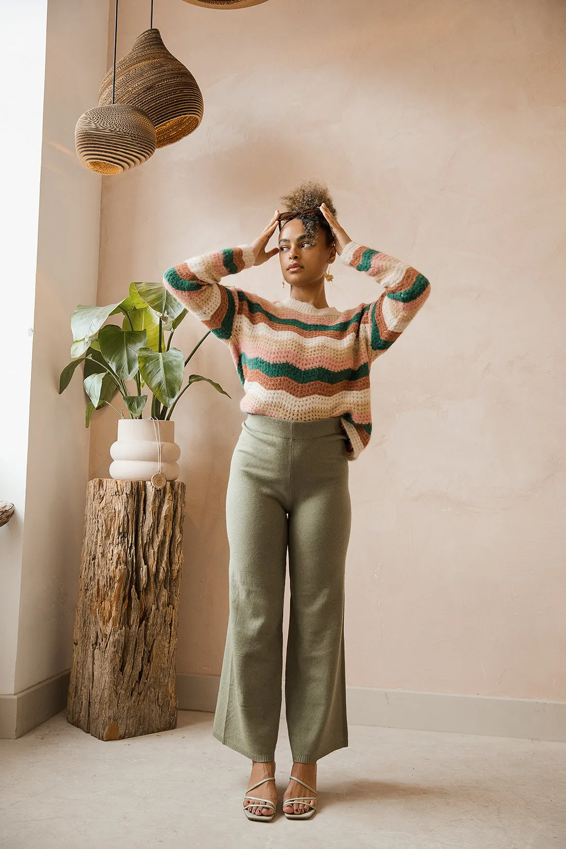 Relaxed Wide Leg Knit Trousers
