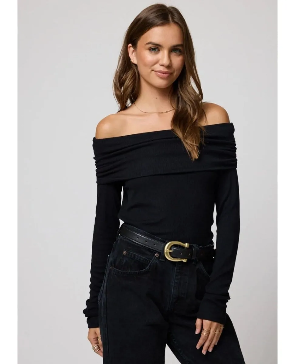 Rib Long Sleeve Paloma Top Black
