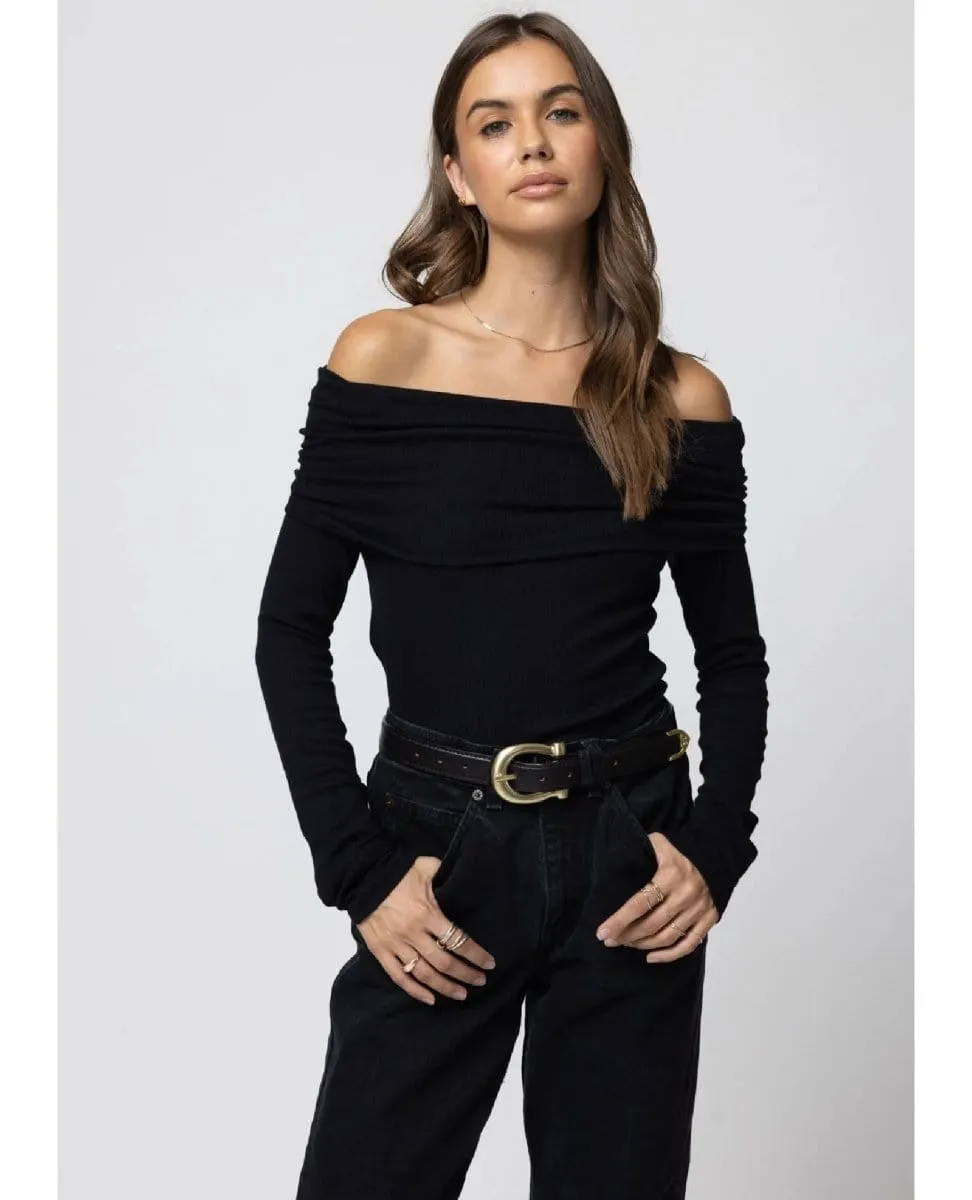 Rib Long Sleeve Paloma Top Black