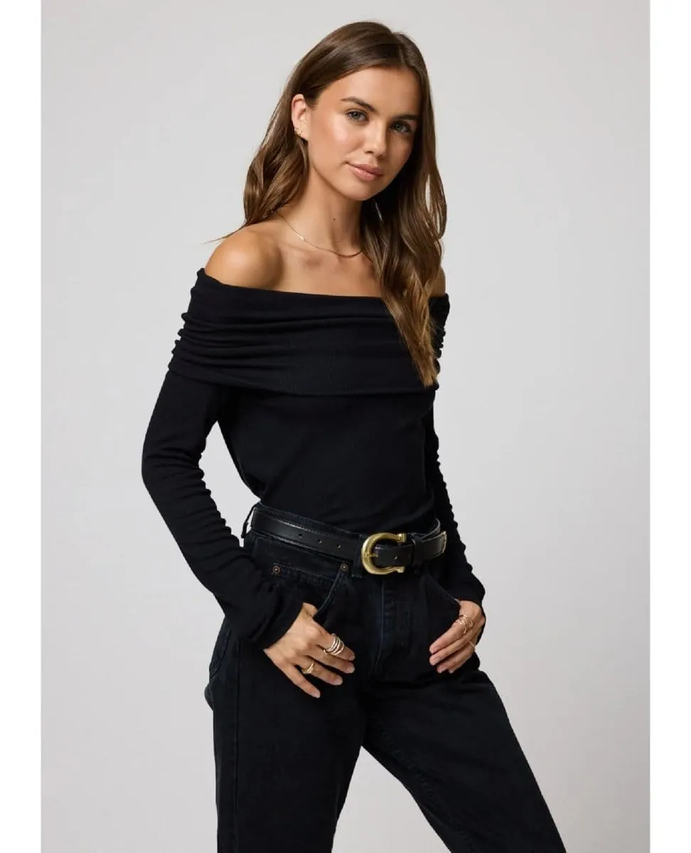 Rib Long Sleeve Paloma Top Black