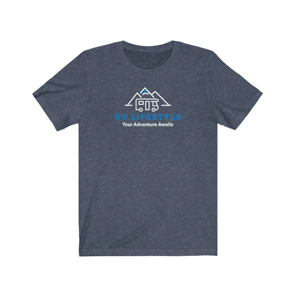 RV Lifestyle Logo Soft Men and Women's Jersey Short Sleeve Tee - Black, Dark Grey, Aqua, Athletic Heather, Dark Grey Heather, Heather Navy, Navy, Team Purple