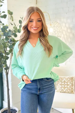 Sea Blue Seam Detail Long Sleeve Top