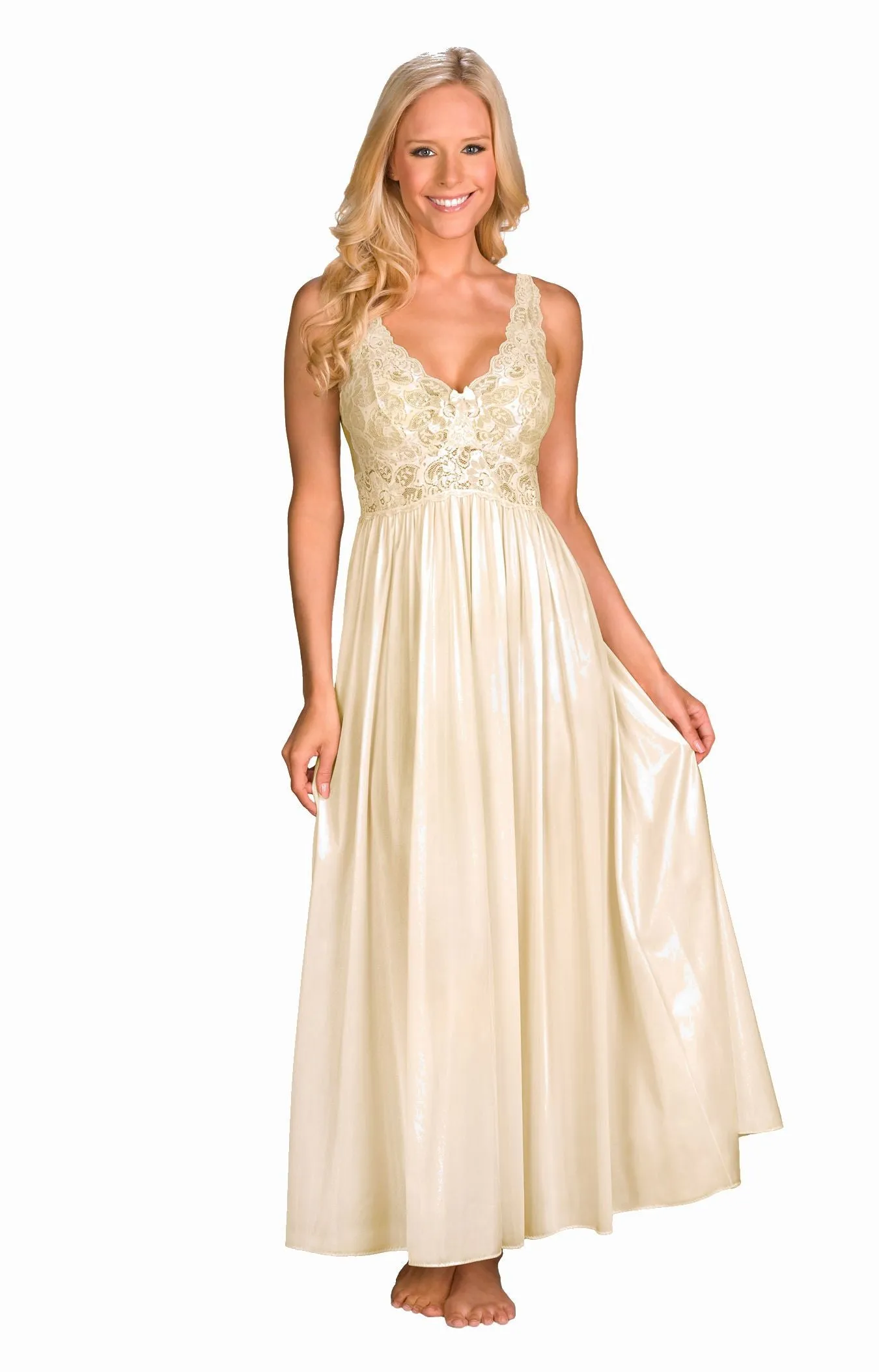 Shadowline Nightgown Long Lace Bodice Silhouette Style 31737