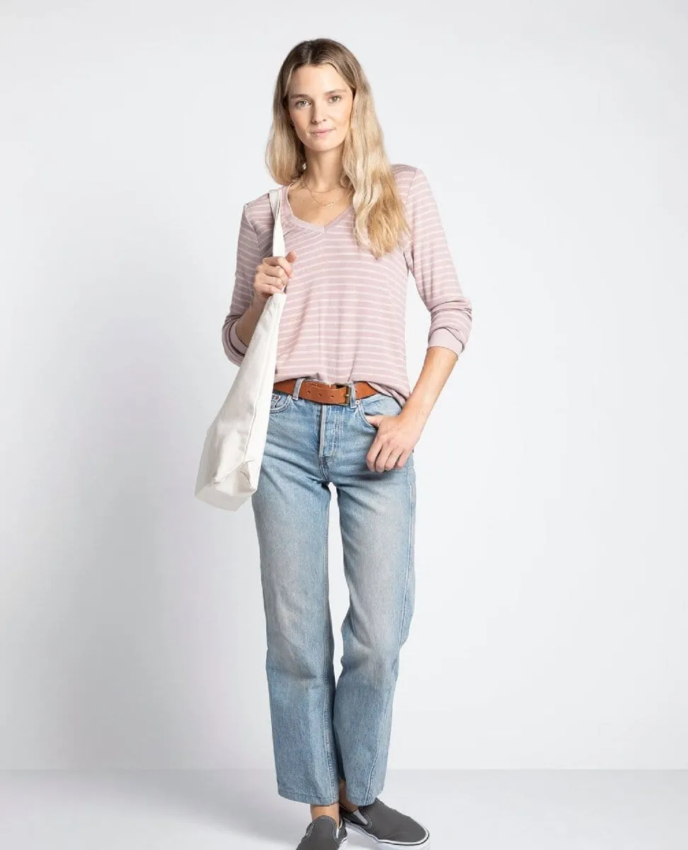 Shannon LS VNeck Mauve Mist Stripe