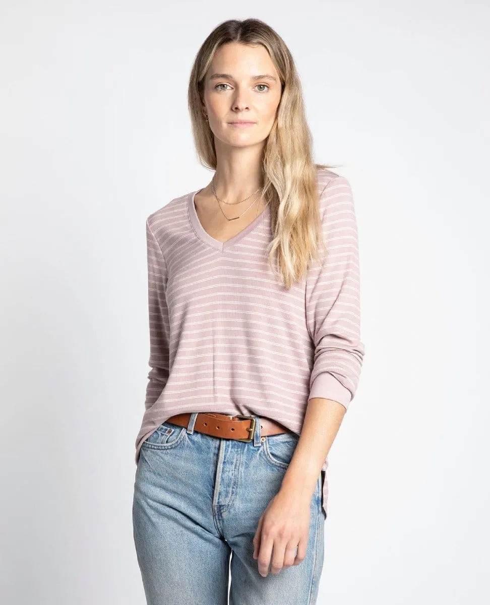 Shannon LS VNeck Mauve Mist Stripe