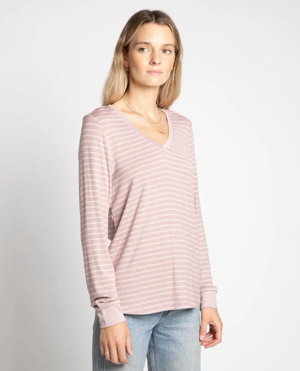 Shannon LS VNeck Mauve Mist Stripe