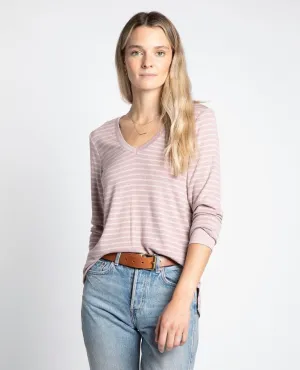Shannon LS VNeck Mauve Mist Stripe