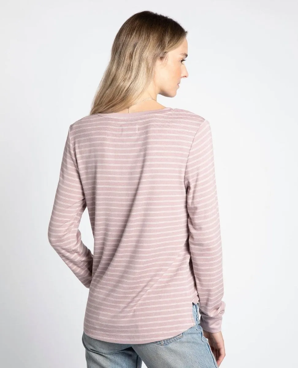 Shannon LS VNeck Mauve Mist Stripe