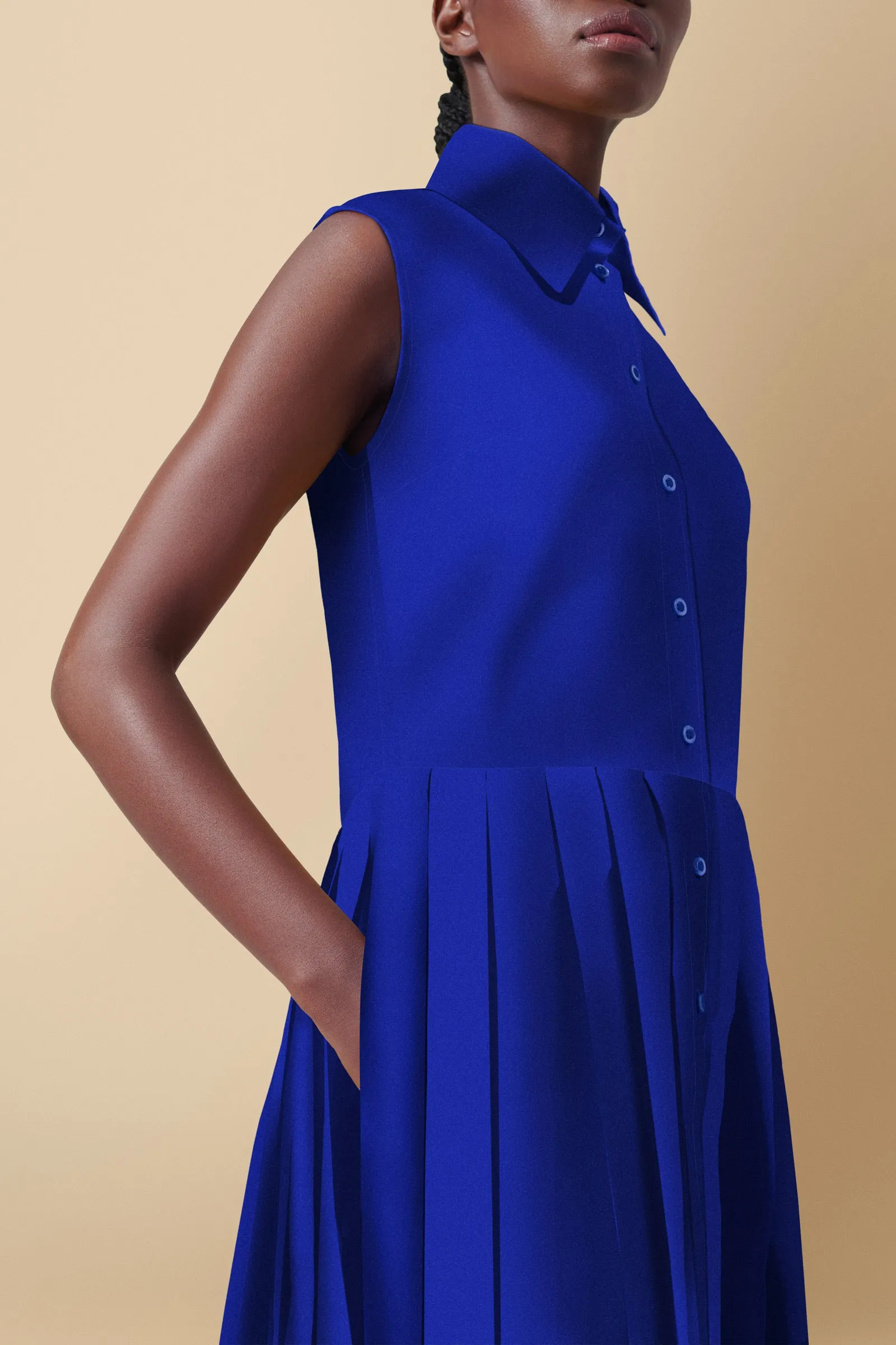 Shiro Sleeveless Cotton Poplin Shirtdress in Blue