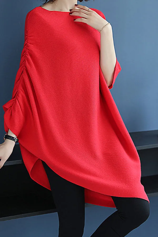 Solid Color Loose Knit Bat Sleeve Sweater