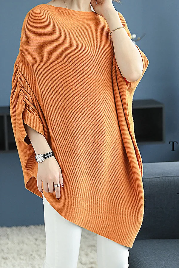 Solid Color Loose Knit Bat Sleeve Sweater