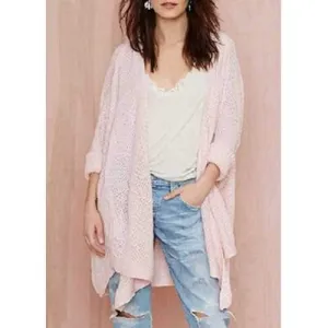 Stylish Collarless Pink Irregular Long Sleeve Cardigan For Women - Light Pink One Size(fit Size Xs To M)