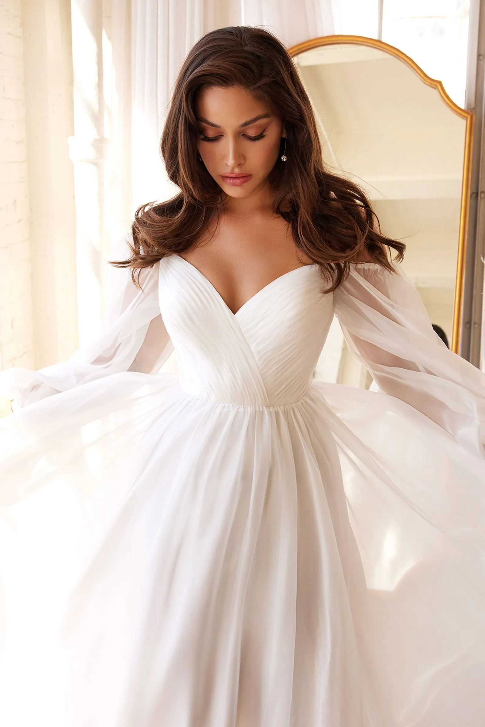 Sweetheart Sheer Sleeve Chiffon Dress