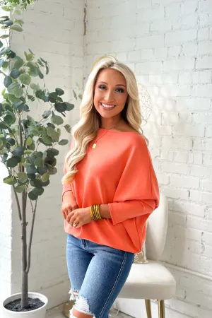 Tangerine Scuba Boatneck Dolman Top