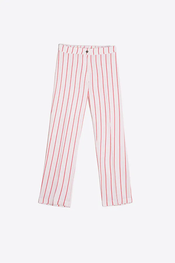 THAIS RED PINSTRIPE LINEN TROUSERS