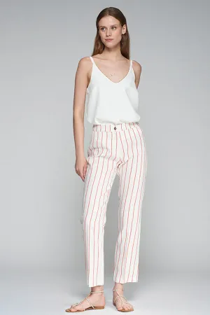 THAIS RED PINSTRIPE LINEN TROUSERS