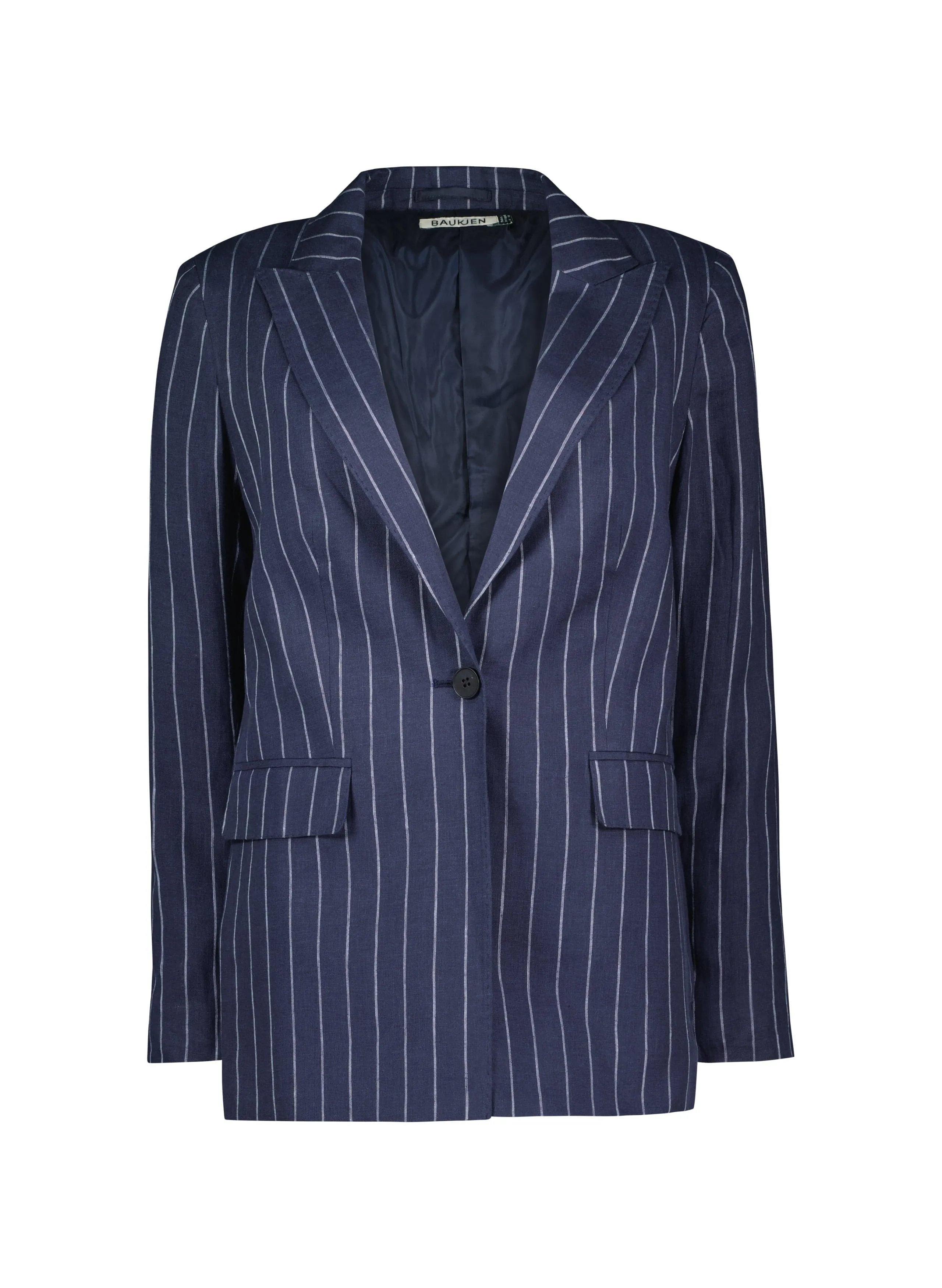 Thea Linen Blazer | Indigo & White Stripe