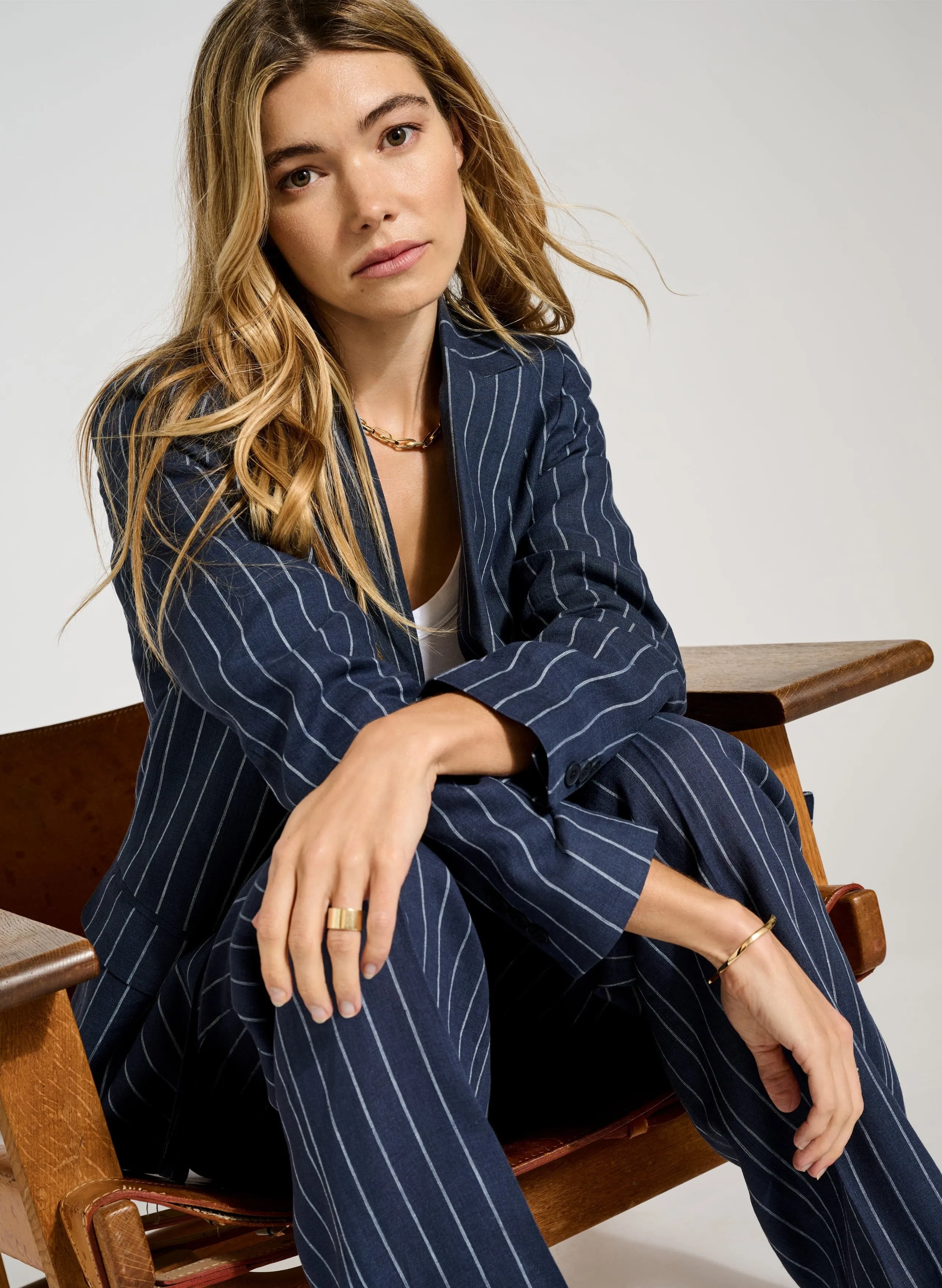 Thea Linen Blazer | Indigo & White Stripe