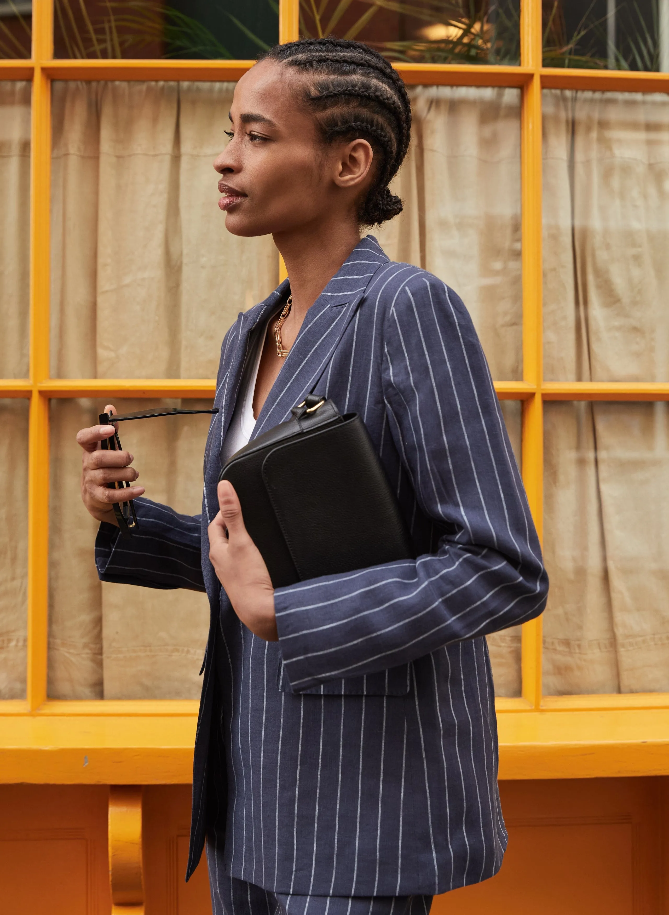 Thea Linen Blazer | Indigo & White Stripe