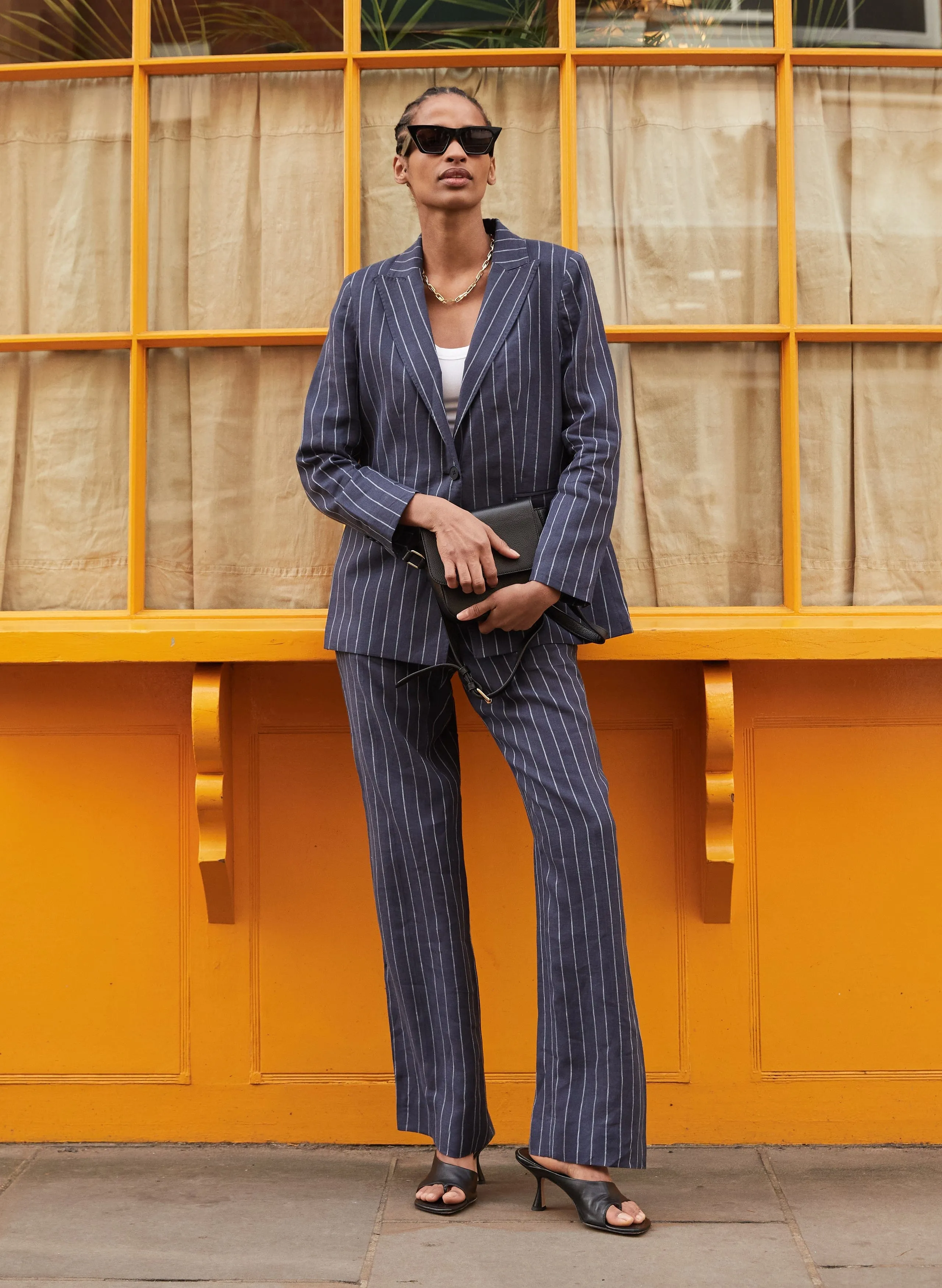 Thea Linen Blazer | Indigo & White Stripe