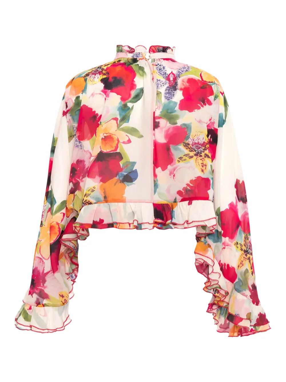 THEO Theia Orchid Print Ruffle Blouse in Mandarine Flower
