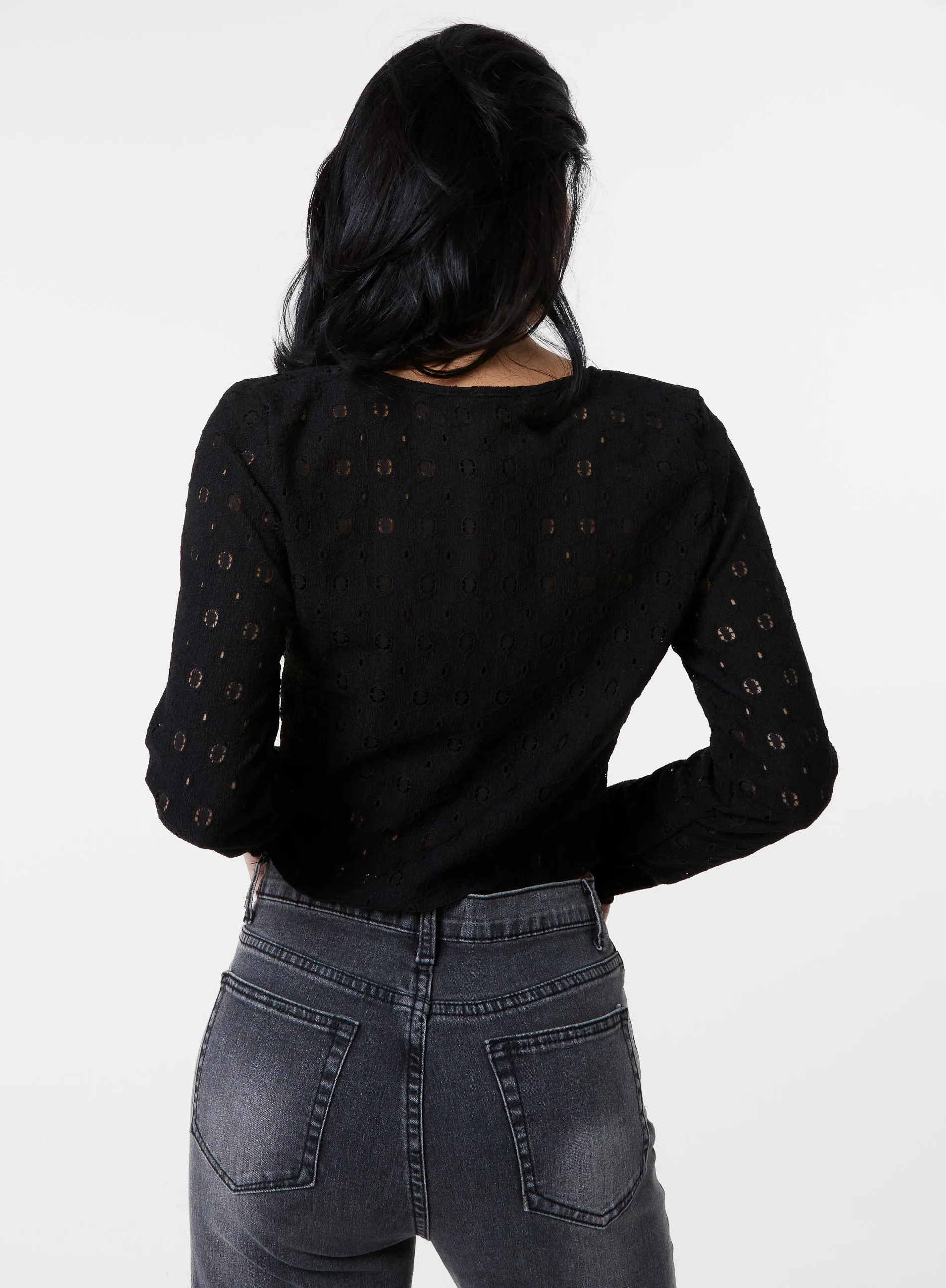 Tie Front Cutwork Cardigan