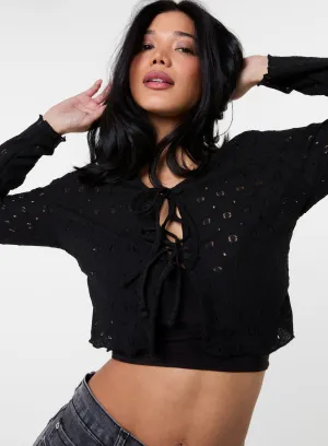 Tie Front Cutwork Cardigan
