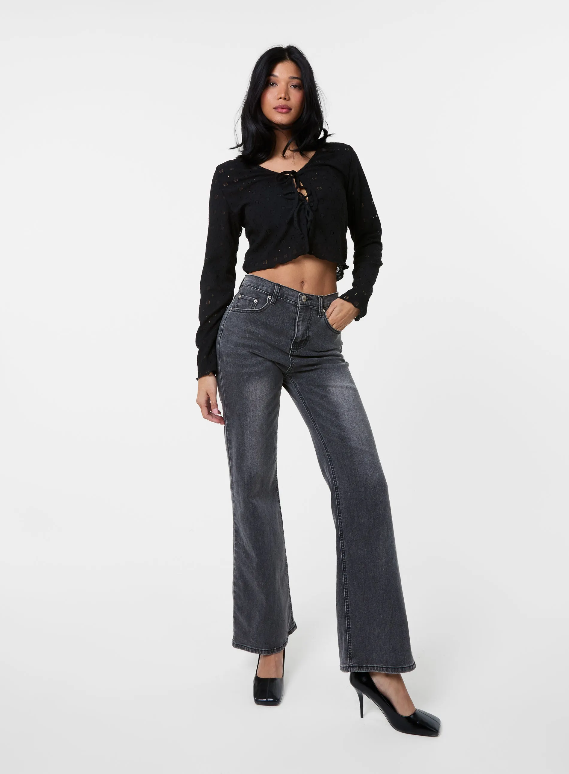 Tie Front Cutwork Cardigan
